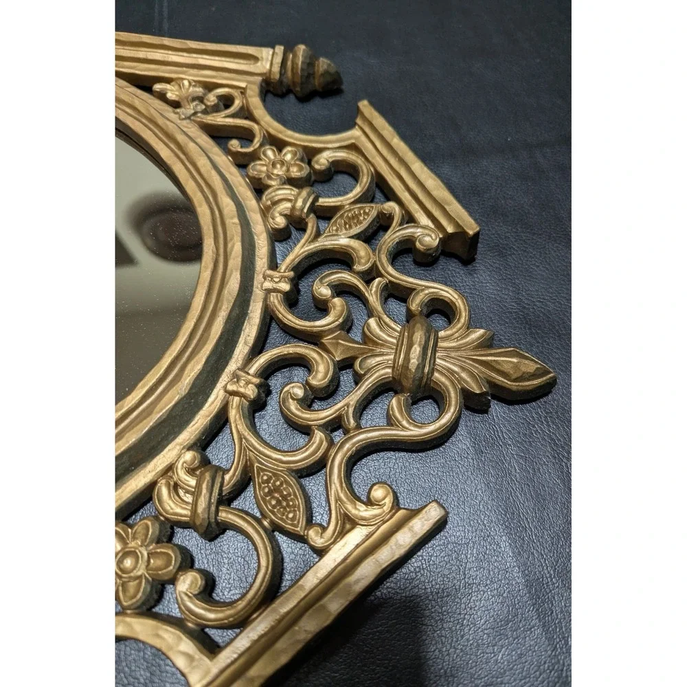Vintage Syroco Gilted Mirror #5112 Hollywood Regency 1965 Scrolls & Floral Motif